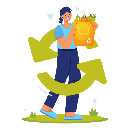 Woman Reuses shopping bags  Illustration