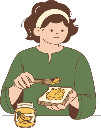 Woman Spreading Banana Jam on Toast  Illustration