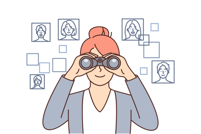 Woman spying on people  Illustration