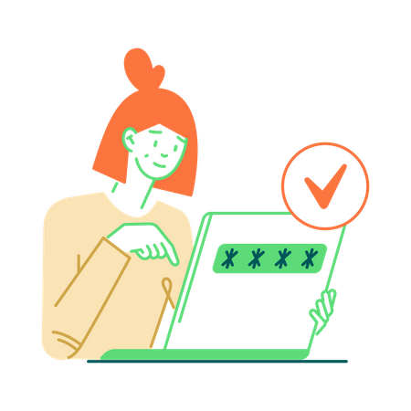 Woman successfully entered password  Illustration