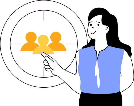 Woman targeting group of new employees  Illustration