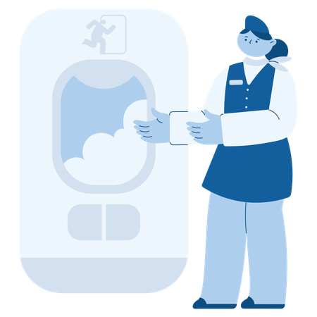 Woman telling about Emergency Exit Locations  Illustration