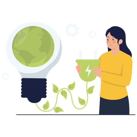 Woman telling about green energy plug  Illustration