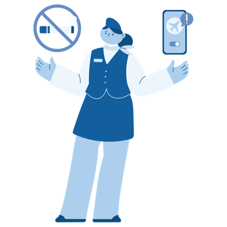 Woman telling about No Smoking & Electronics Regulation  Illustration