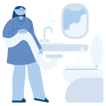 Woman using Clean & Spacious Restroom  Illustration
