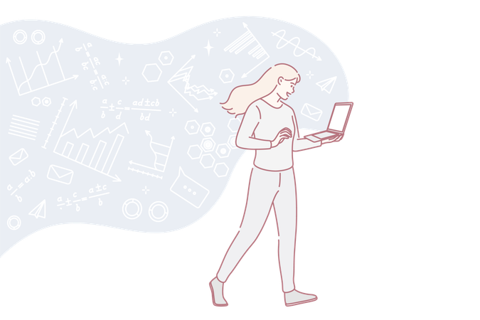 Woman working on higher education  Illustration