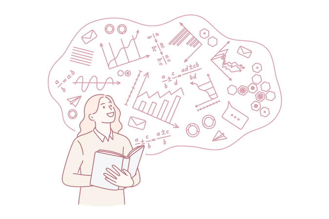 Woman working on higher education  Illustration