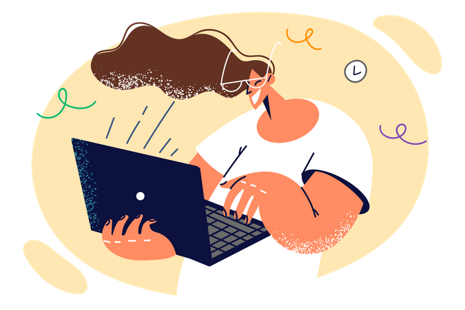 Woman working on laptop  Illustration