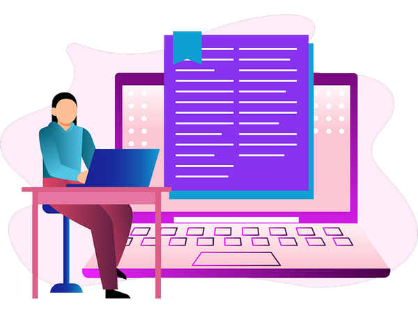 Woman writing online ad article  Illustration