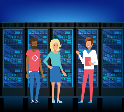 Working people discussion on Data Center  Illustration