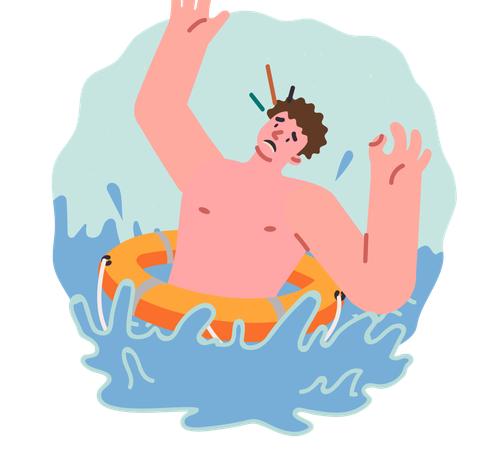 Young man screams trying to call for help after sudden spasm that happened while swimming  Illustration
