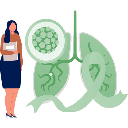 Young woman pointing lungs cancer  Illustration