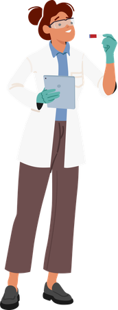 Young woman scientist wearing lab coat analysing samples  Illustration